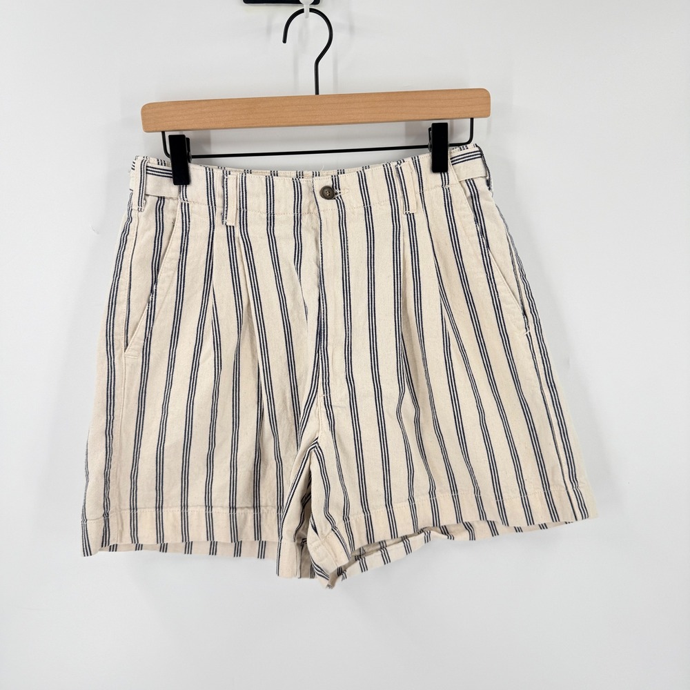 Vintage Dockers Striped 100%‎ Cotton Walking Casual Shorts Pleated Cream Size 12